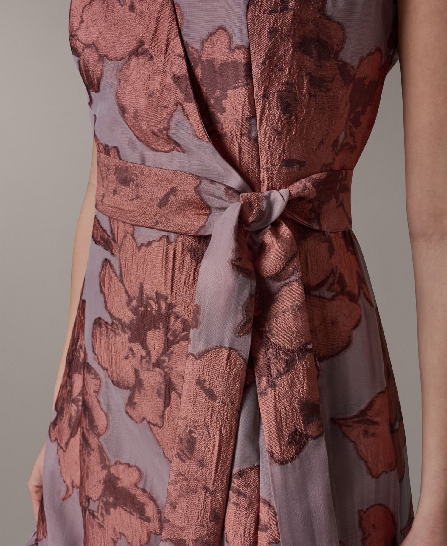 Women's Sleeveless Jacquard Faux Wrap V-Neck Floral Midi A-Line Dress