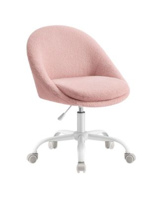Rolling Vanity Chair with Back Support in Soft Teddy Fleece Fabric