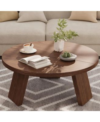 33.5" Round Coffee Table, Modern Circle Center Table with Inclined Legs, Accent Cocktail Tables for Living Room, Bedroom, Easy Assembly