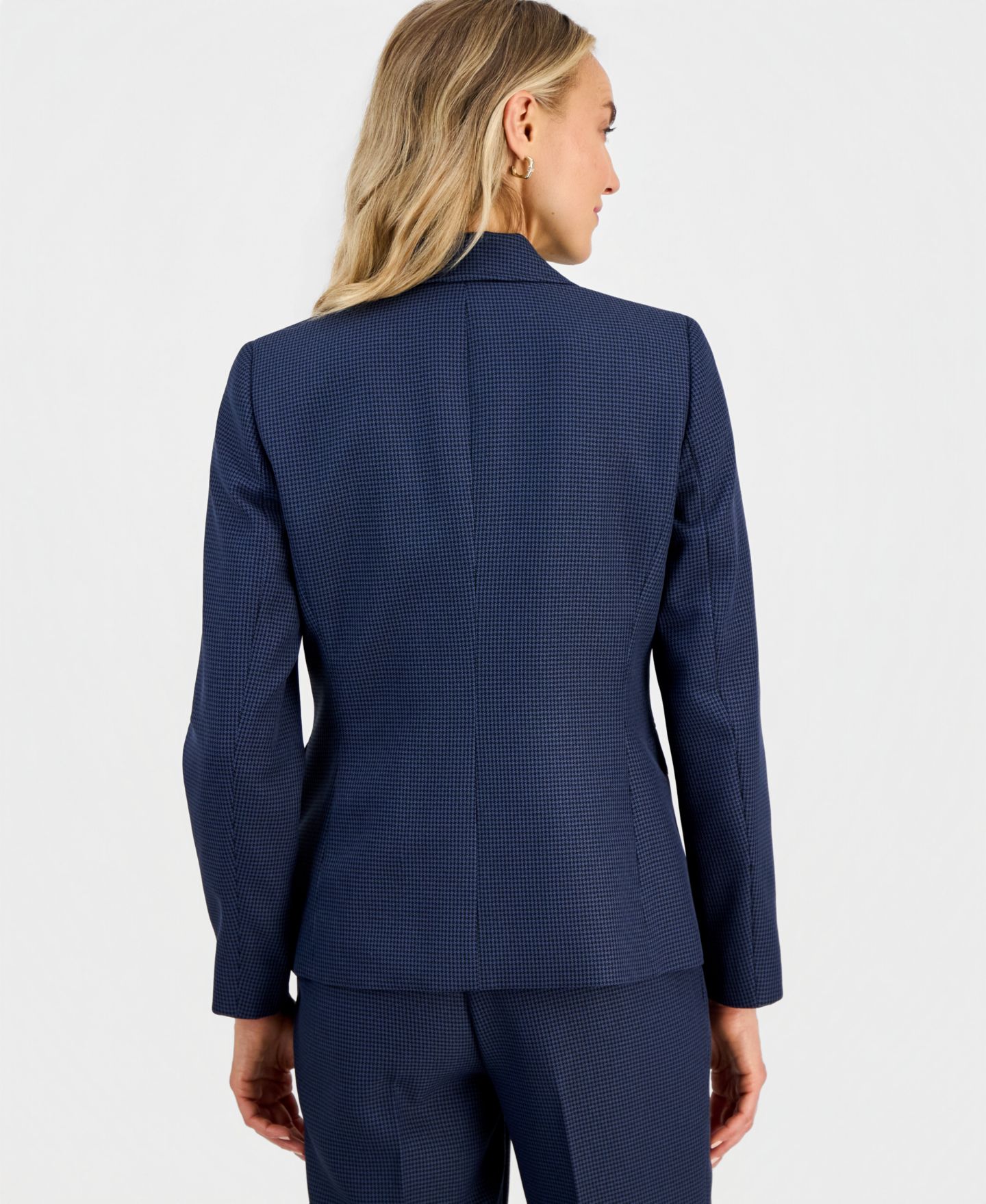 Женский пиджак Kasper Petite Mini-Check-Print Long-Sleeve Blazer, цвет: Синий ночной / Чёрный — фото 8
