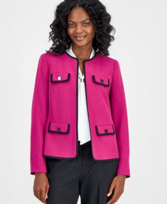 Women's Collarless Contrast-Piping Jacket , Regular & Petite