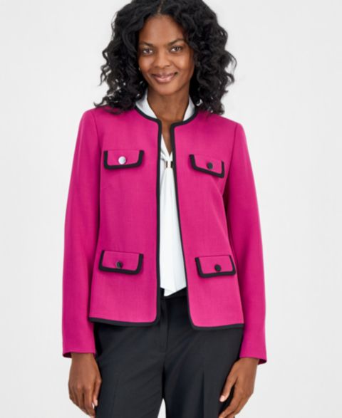Женские куртки Kasper Collarless Contrast-Piping Jacket , Regular & Petite