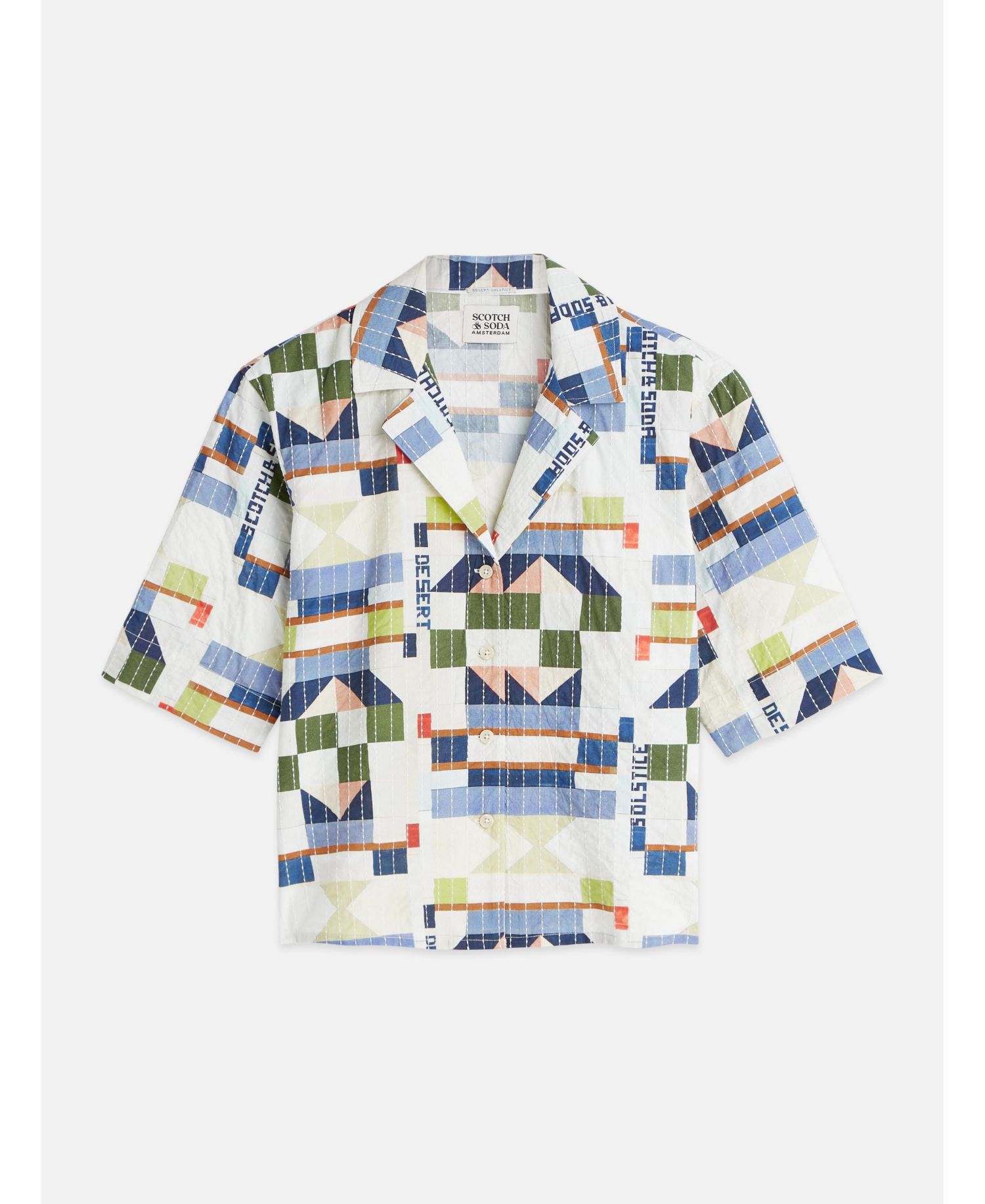 Women's Stitch-Embroidered Printed Short Sleeve Shirt