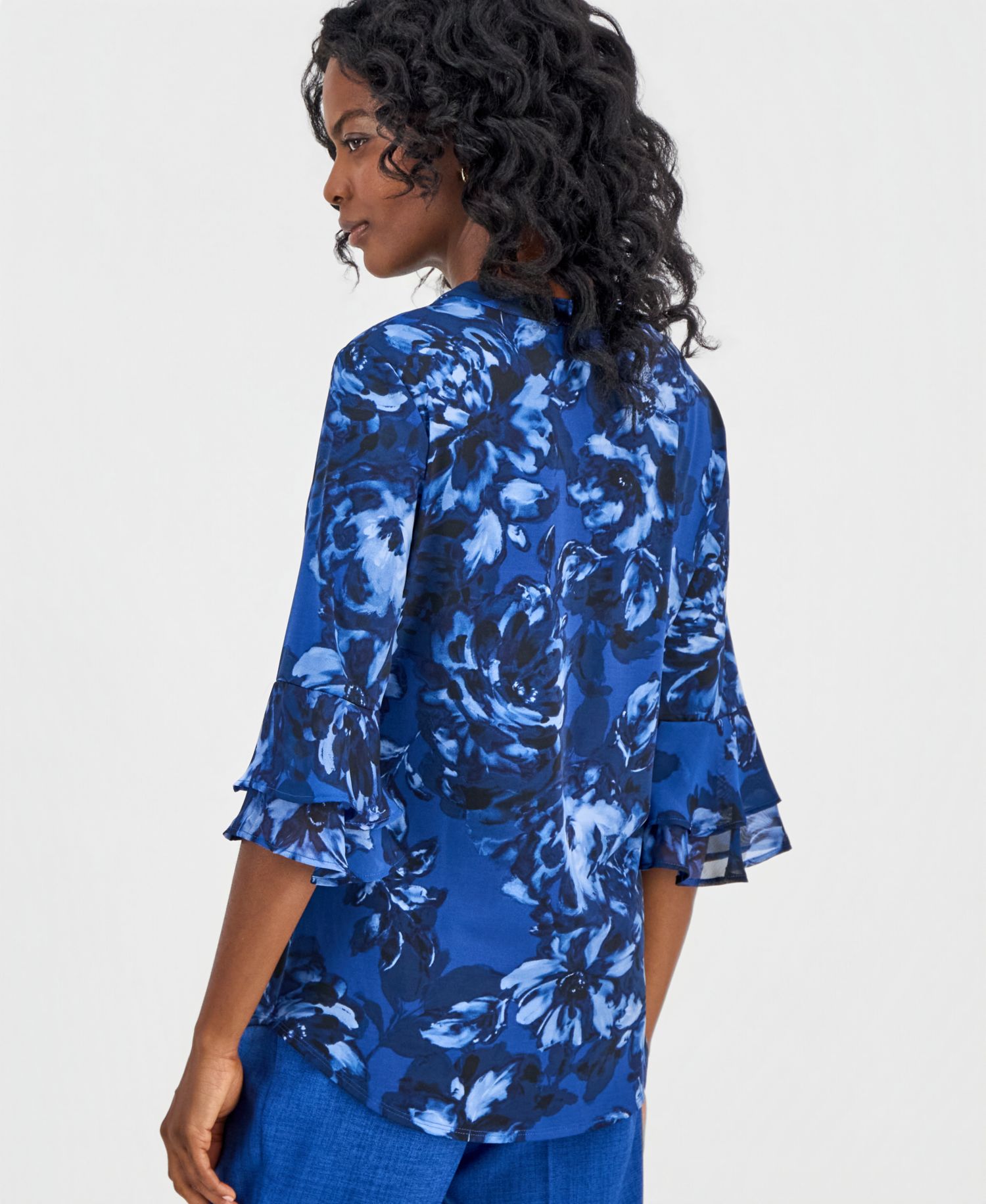 Women's Mixed-Media Tiered-Flutter-Sleeve Top