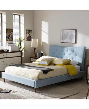 Furniture - Jerell Modern King Linen Platform Bed, Direct Ship