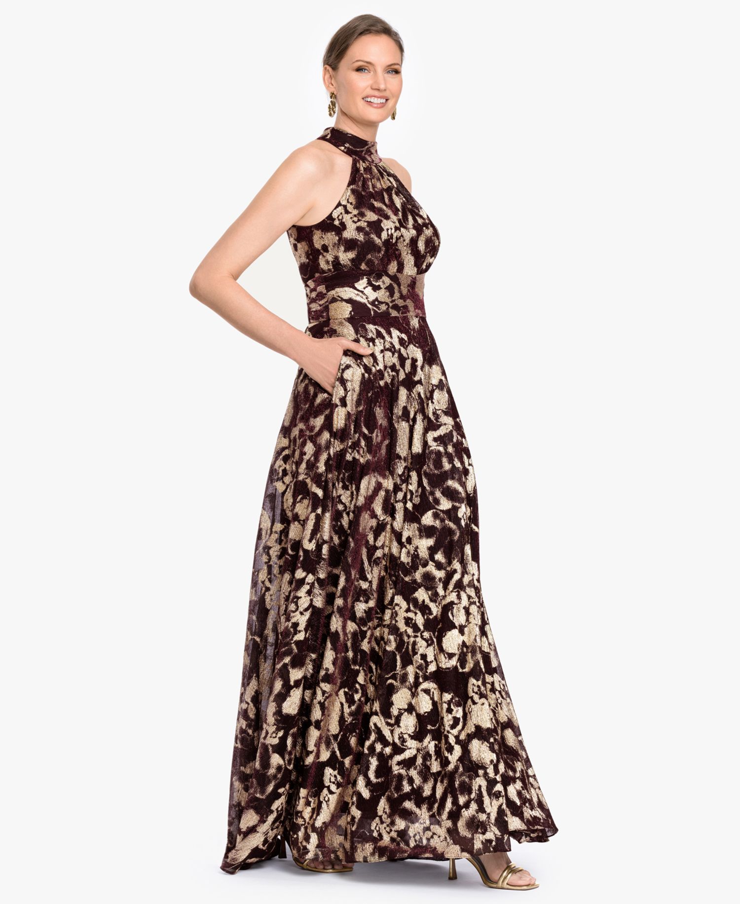 Women's Foil Halter Neck Gown