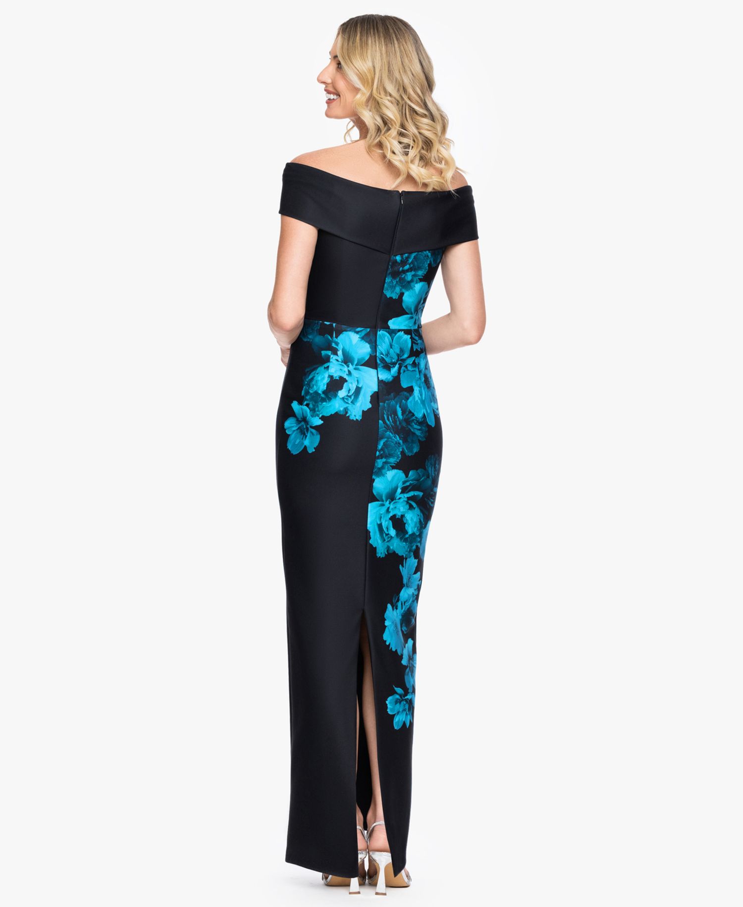Women's Strapless Off-The-Shoulder Floral Column Gown