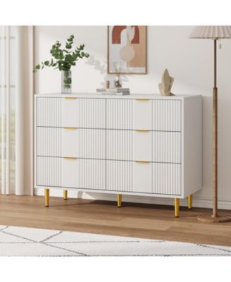 Fluted 6 Drawer Dresser, 39.4 in Wide Modern Wooden Chest with Metal Handles, Storage for Living Room
