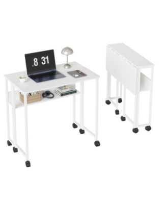Folding Desk Small Rolling Desk with Storage Shelf,24.8 Inch Foldable Computer Table with Wheels,Portable Office Desk for Small Space SofaTable
