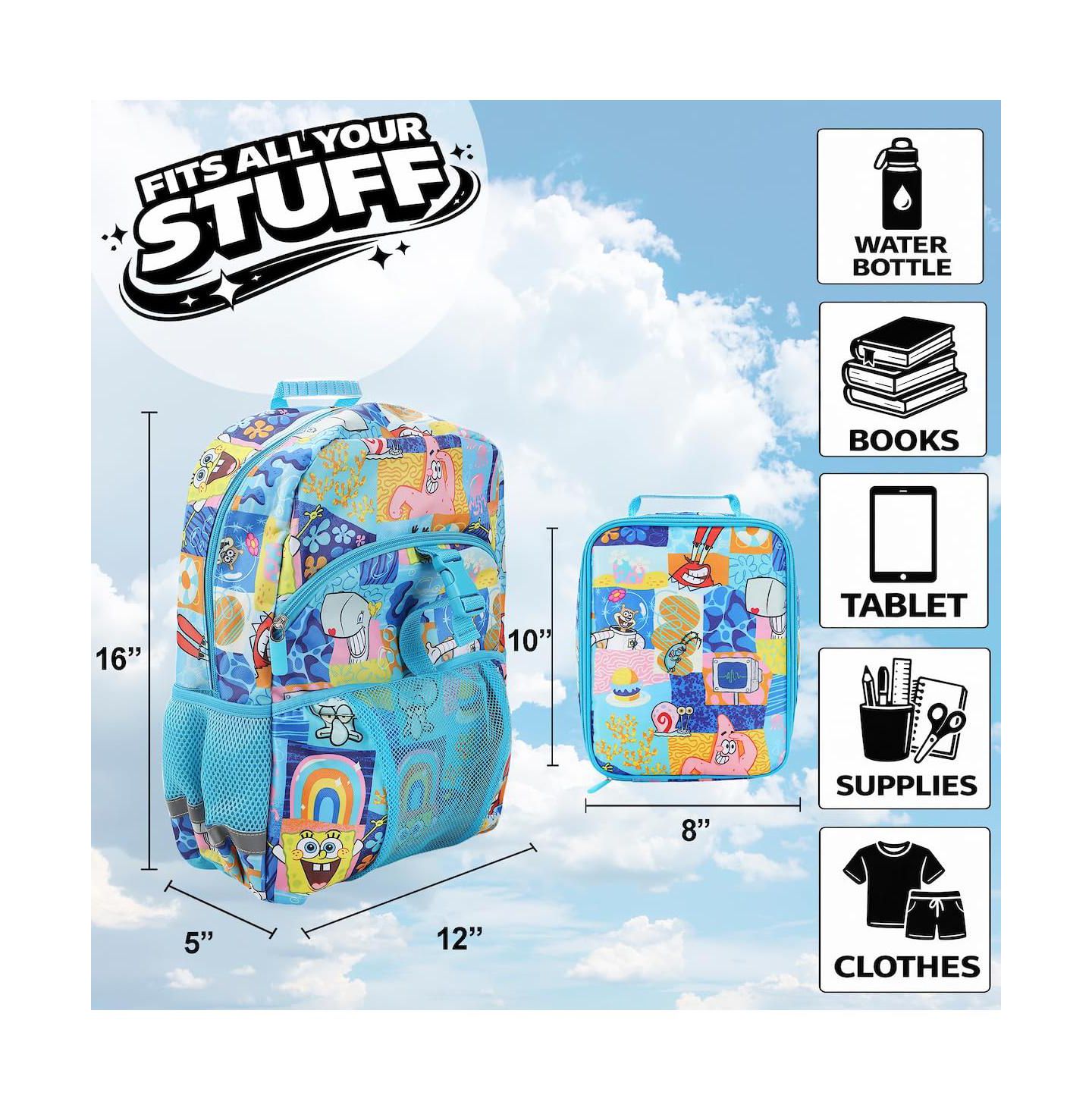 Сумки SpongeBob SquarePants 2-Piece 16" Premium Backpack and Lunch Kit Set для мальчиков, цвет: Синий — фото 10