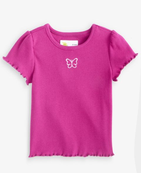 Футболка Epic Threads Puff-Sleeve Ribbed T-Shirt для девочек-малышей, цвет: Клюквенный розовый