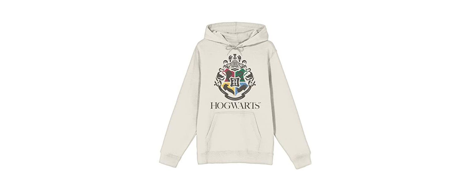 Minimal Hogwarts Crest Long Sleeve Natural Adult Hooded Sweatshirt-XL