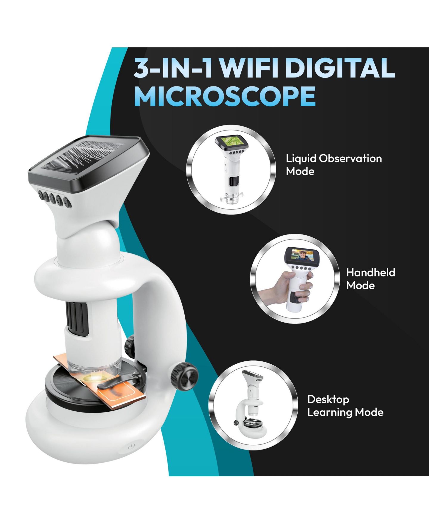 Детская игрушка Contixo MS2 WiFi Digital Microscope with LCD Screen, 1000X Magnification, Rechargeable for Kids, цвет: Белый — фото 4