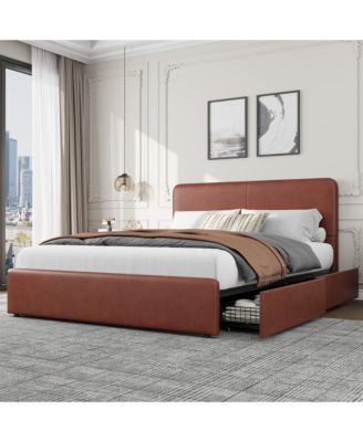 Upholstered Platform Bed Frame with Headboard and 2 Storage Drawers, Wood Slat Support, No Box Spring Needed