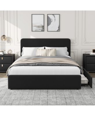 Upholstered Platform Bed Frame with Headboard and 2 Storage Drawers, Wood Slat Support, No Box Spring Needed