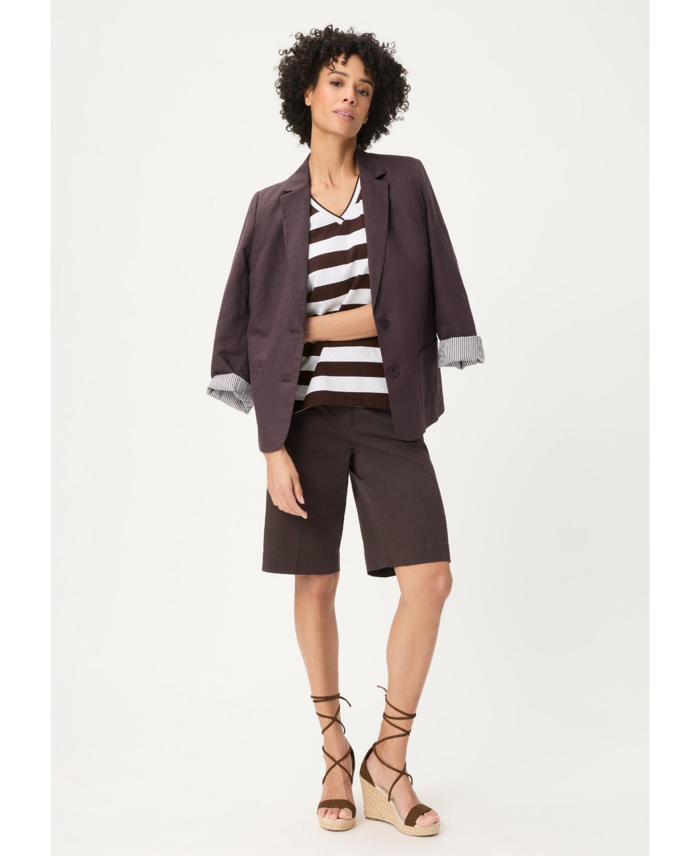 Женская футболка Olsen Stripe V-Neck, цвет: Тёмный коричневый — фото 4