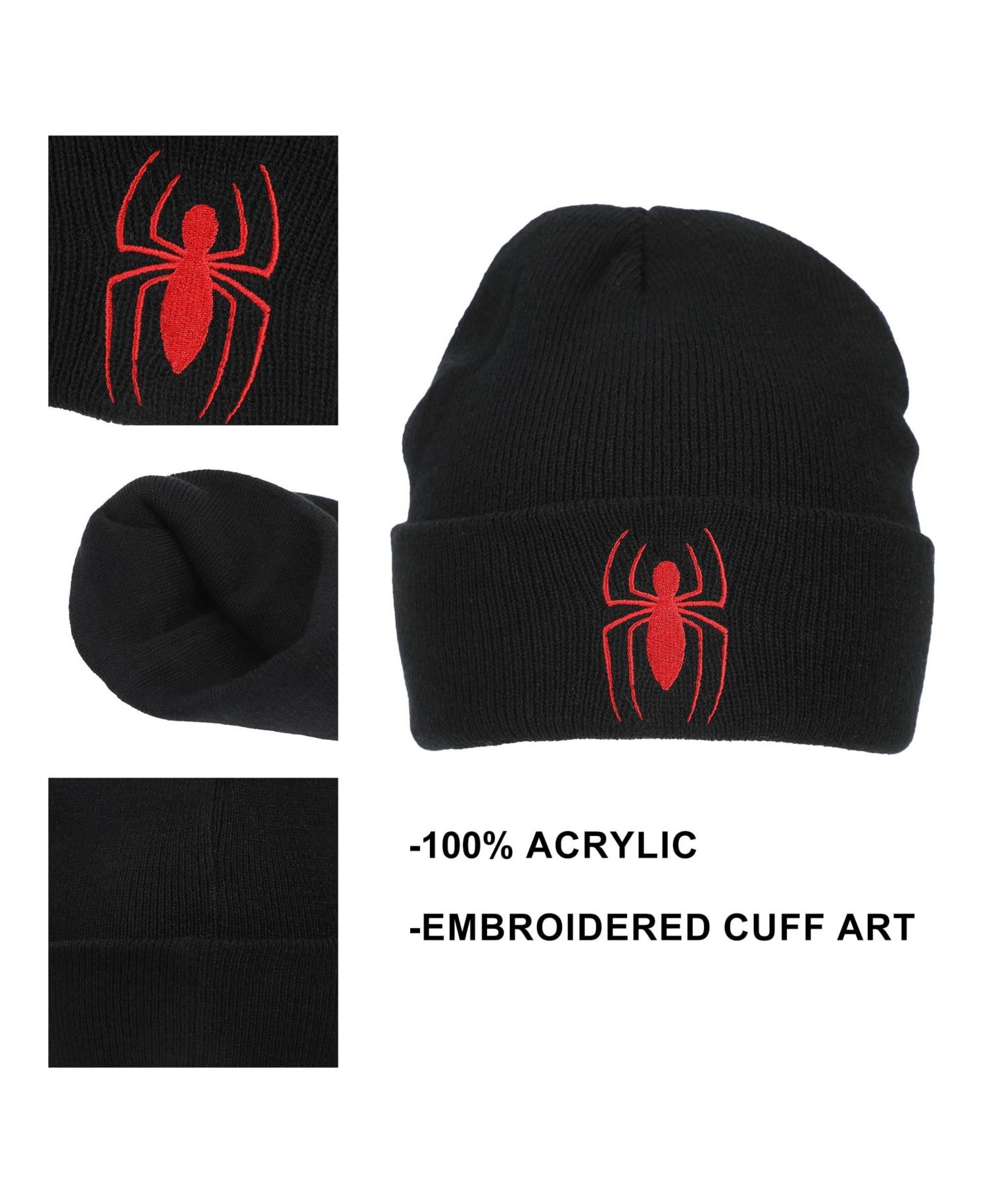 Men's Spiderman Logo Embroidery Standard Cuff Acrylic Knit Beanie Cuff Beanie