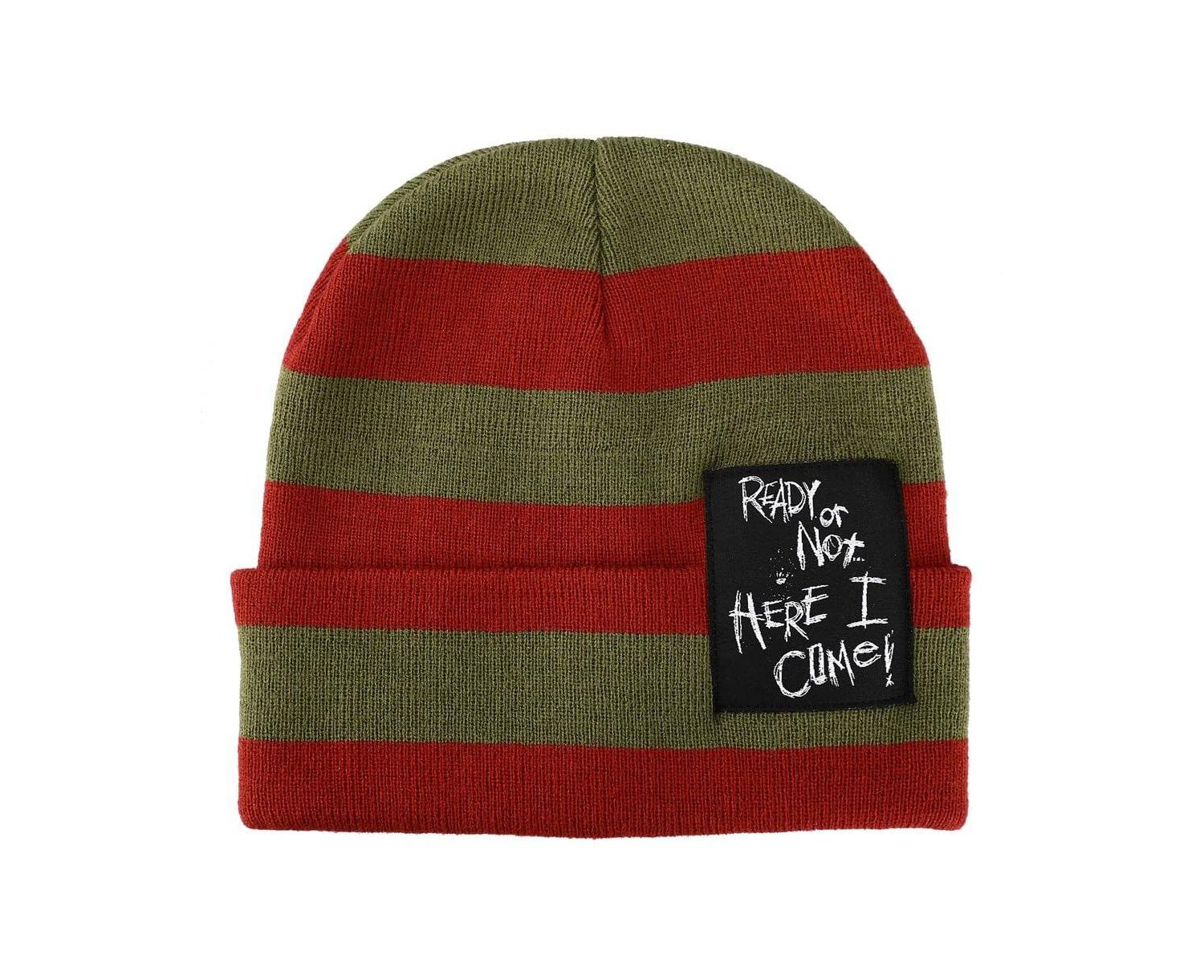 Men's Ready Or Not Here I Come Woven Label Striped Cuffed Beanie