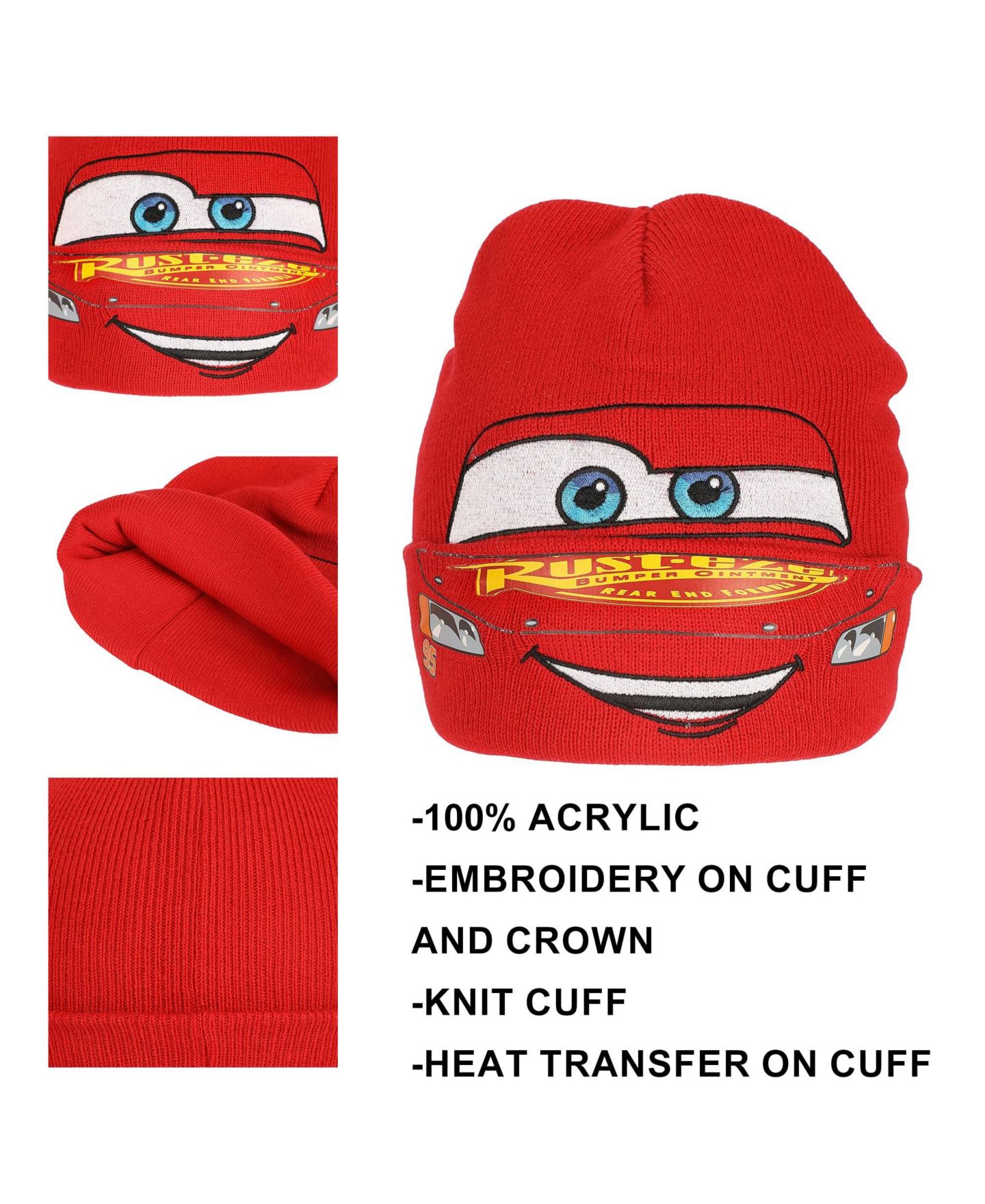 Мужская шапка Cars Lightning Mcqueen Face Cuff Beanie — фото 10