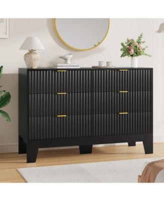 6 Drawer Dresser for Bedroom, 47" Wide Fluted Chest of Drawers with Metal Handle, Modern Wooden TV Stand, Clothes Storage Organizer for Hallway