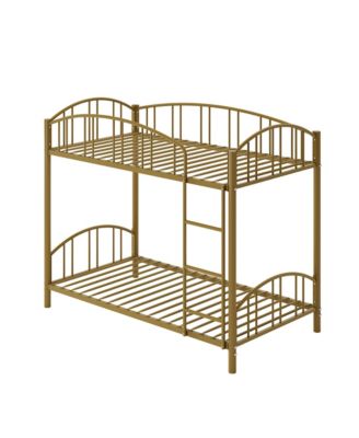 Twin Over Twin Metal Bunk Bed with Ladder and Arched Guardrail, Space-Saving Bed Frame with Steel Slats, No Box Spring Needed