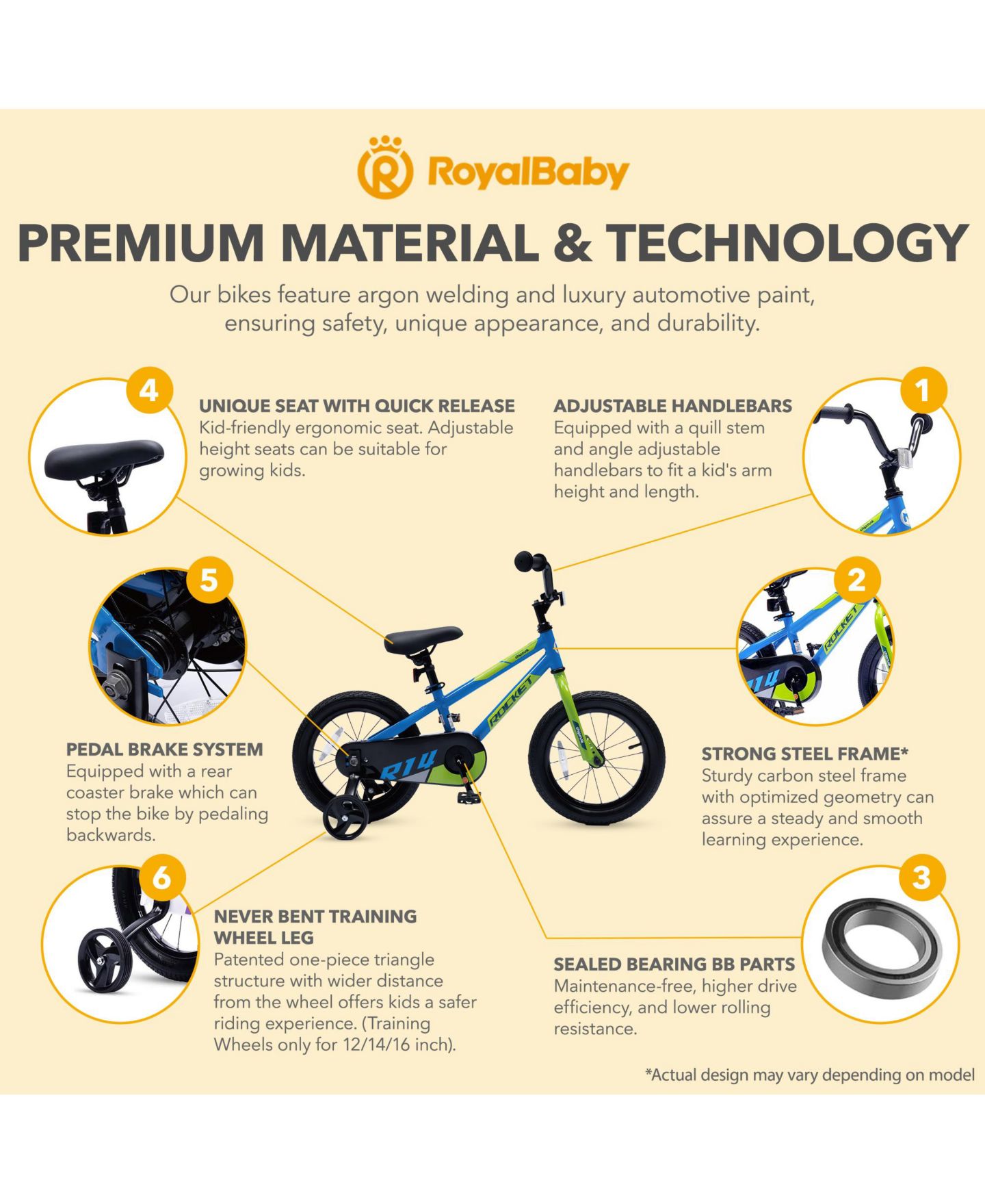 Детская игрушка RoyalBaby Rocket Outdoor Children's Bike with Training Wheels, 12 Inch — фото 10