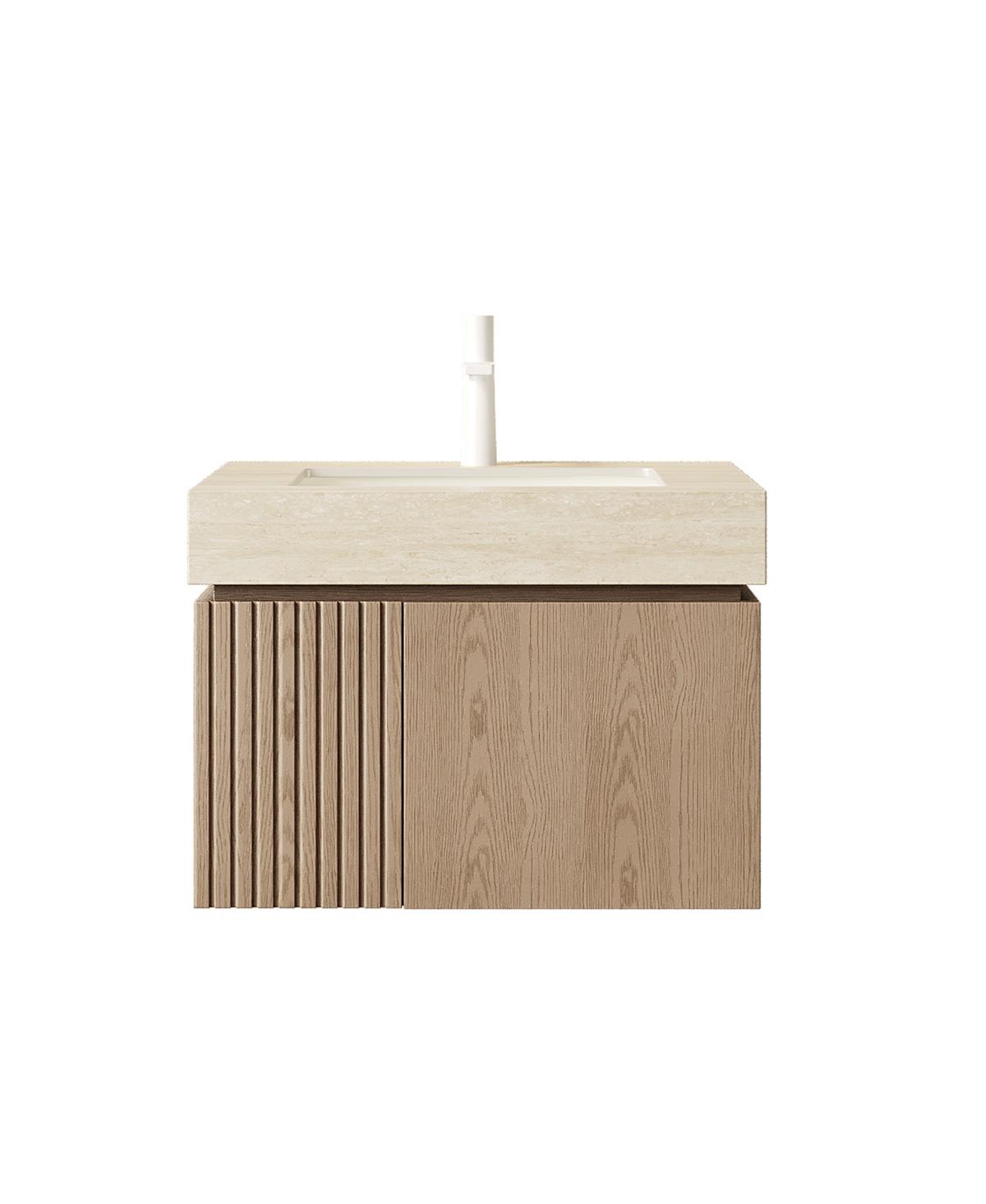 Sillysis Wall Mount Bathroom Vanity with Travertine Sintered Stone Top, Ceramic Undermount Sink, Soft Close Cabinet