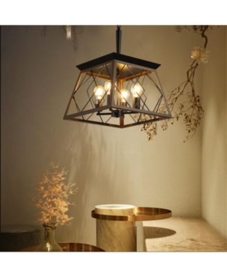  Industrial 4-Light Metal Cage Design Pendant Chandelier, Adjustable Hanging Light (No Bulbs)