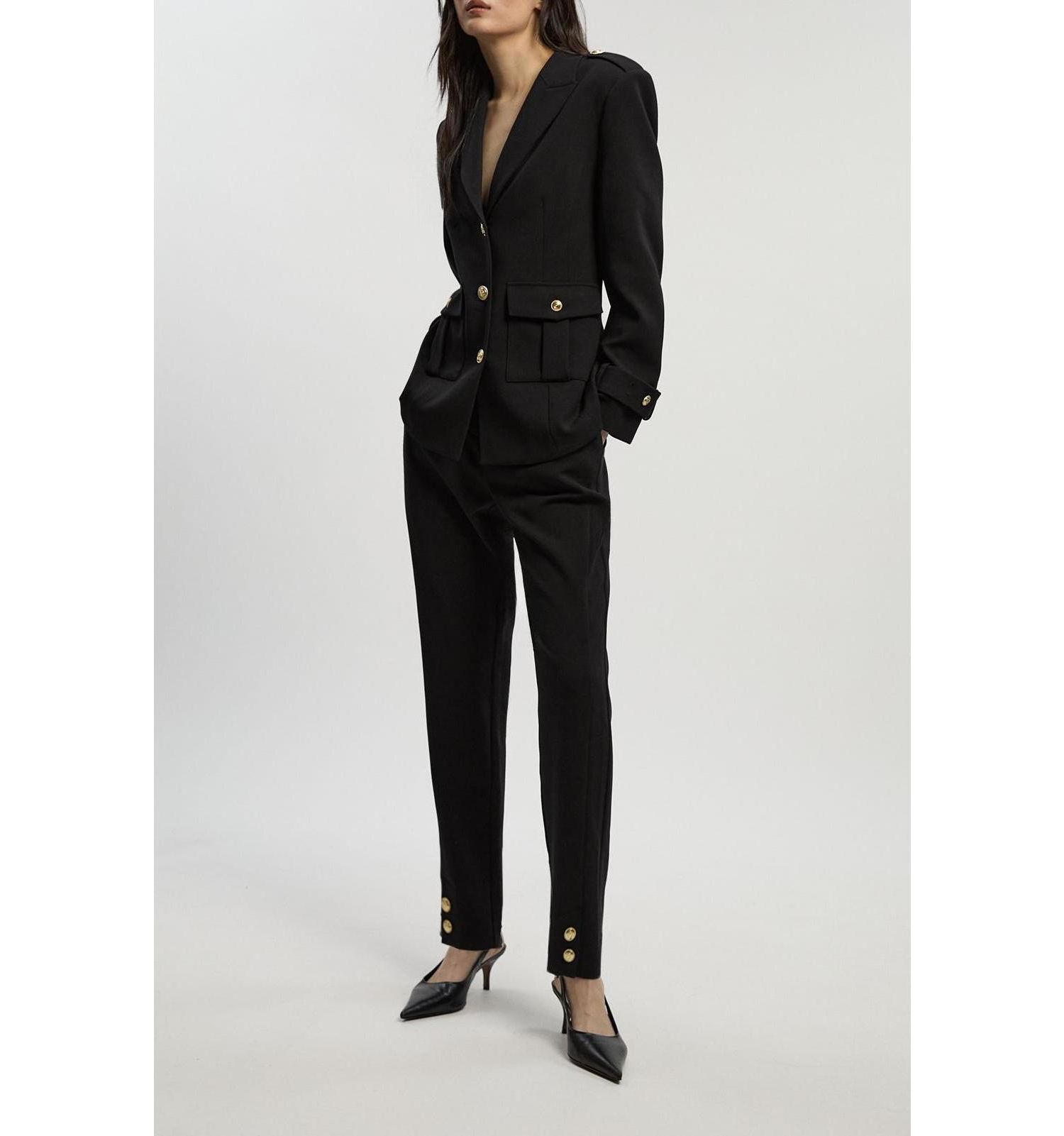 Women's Petite Military Single Breasted Blazer