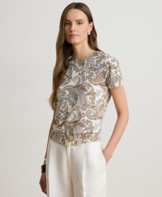 Petite Paisley Short-Sleeve Sweater