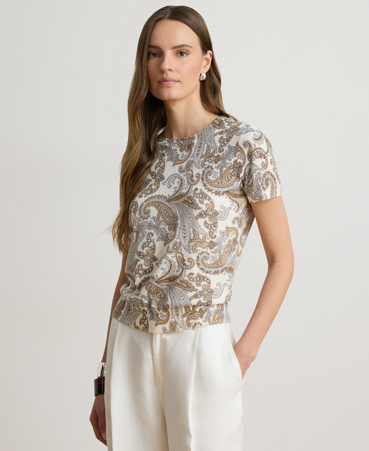 Women's Paisley Short-Sleeve Sweater