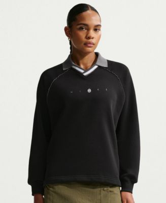 Nike Women's Sportswear Phoenix Fleece Graphic Polo Oversized Top