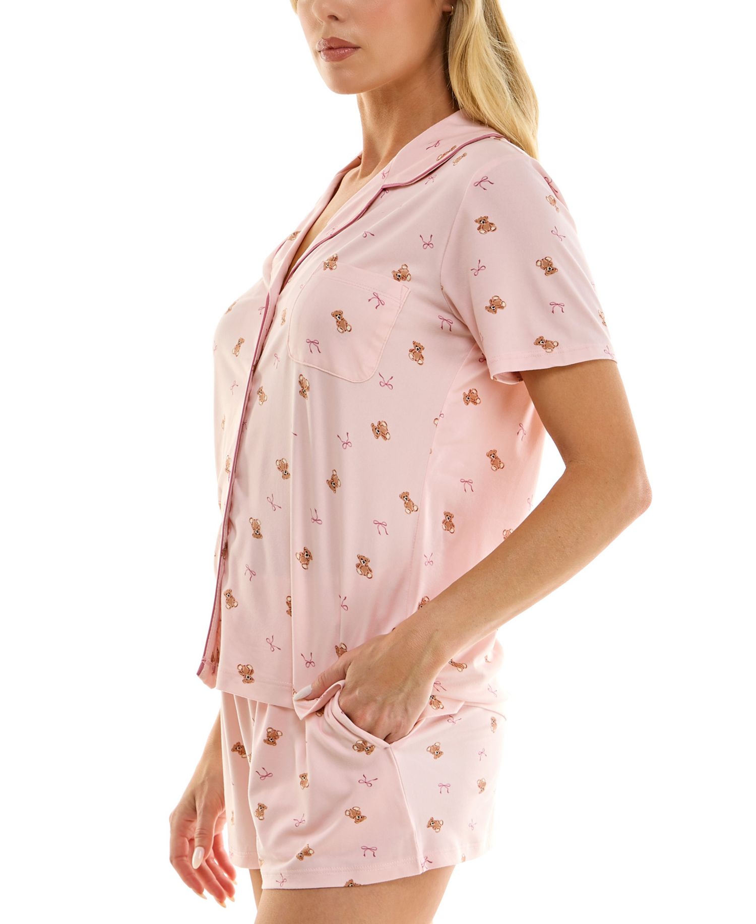 Women's Notch Collar Top and Pajama Shorts, 2-Piece Set
