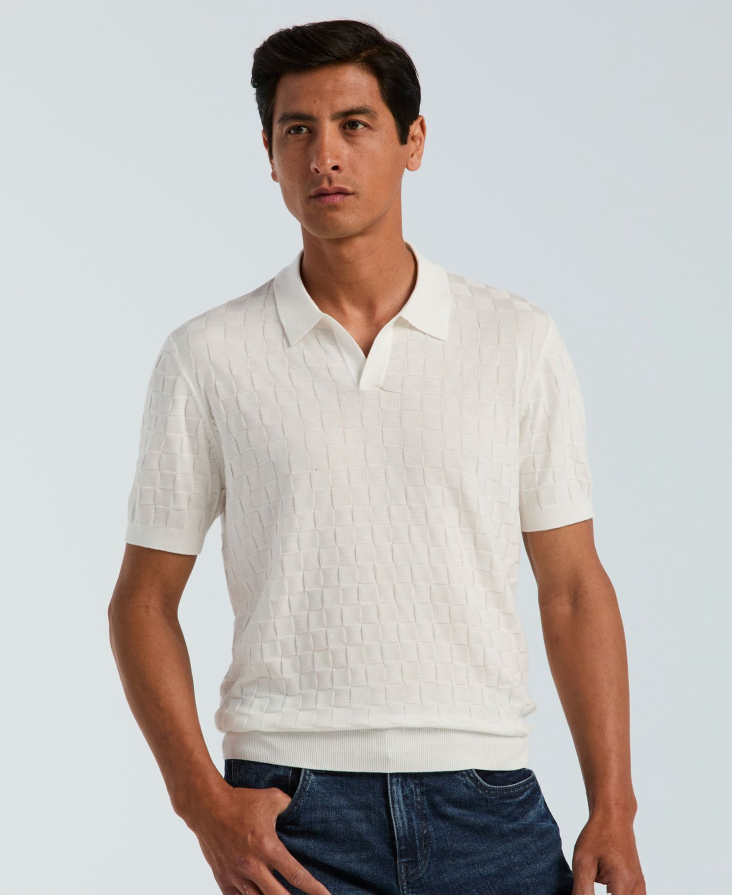 Men's Checker Texture Open Polo Sweater