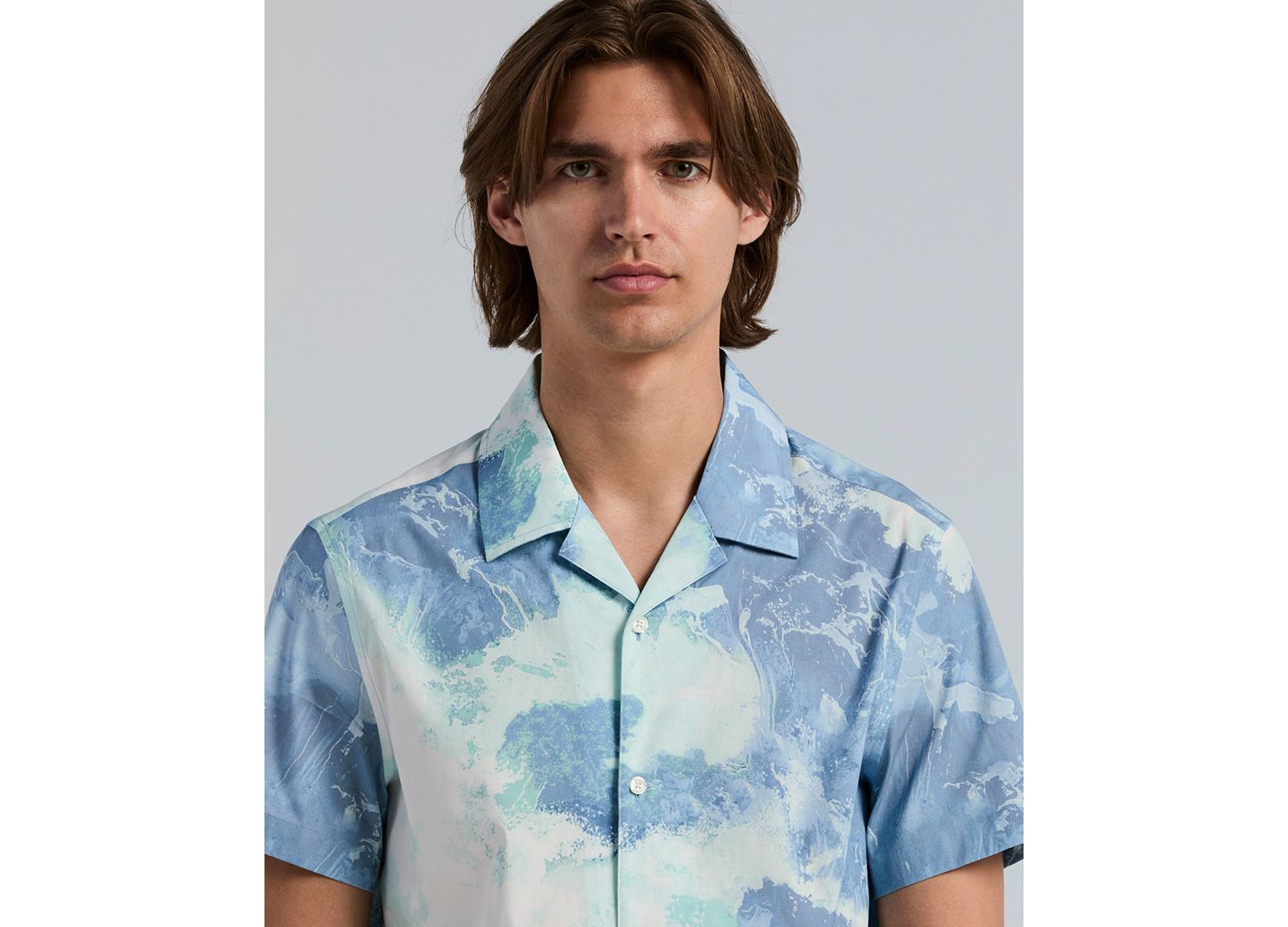 Men's Wave Print Camp Collar Shirt