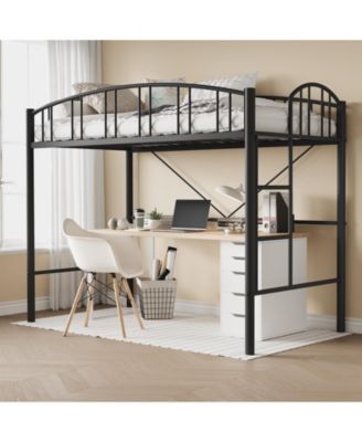 Metal Loft Bed with Arched Guardrail and Ladder, Space-Saving Loft Bed Frame with Steel Slats, No Box Spring Needed