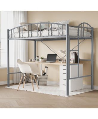 Metal Loft Bed with Arched Guardrail and Ladder, Space-Saving Loft Bed Frame with Steel Slats, No Box Spring Needed