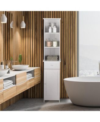 Tall Freestanding Bathroom Storage Cabinet with Open Shelves and Drawer