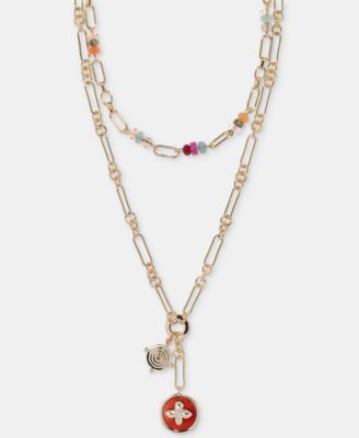 Bead & Charm Layered Lariat Necklace, 16" + 2" extender