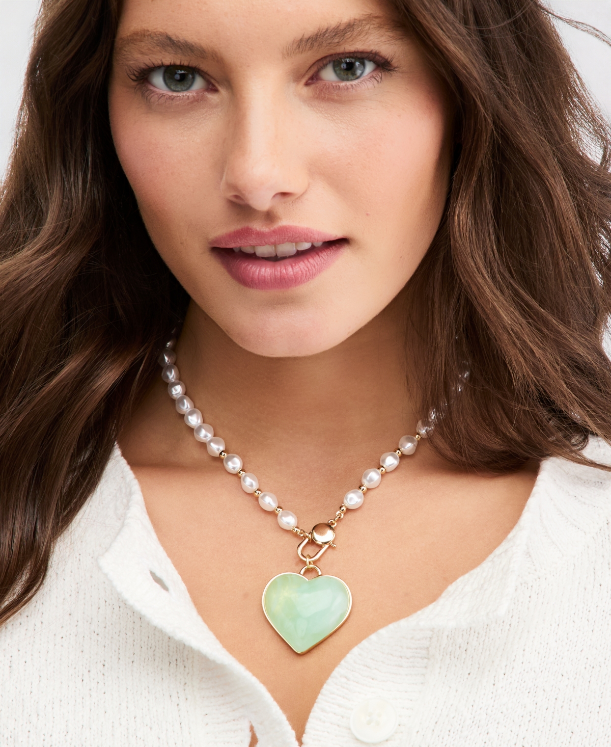 On 34th Heart Imitation Pearl Pendant Necklace, 16" + 2" extender, Macy's Exclusive