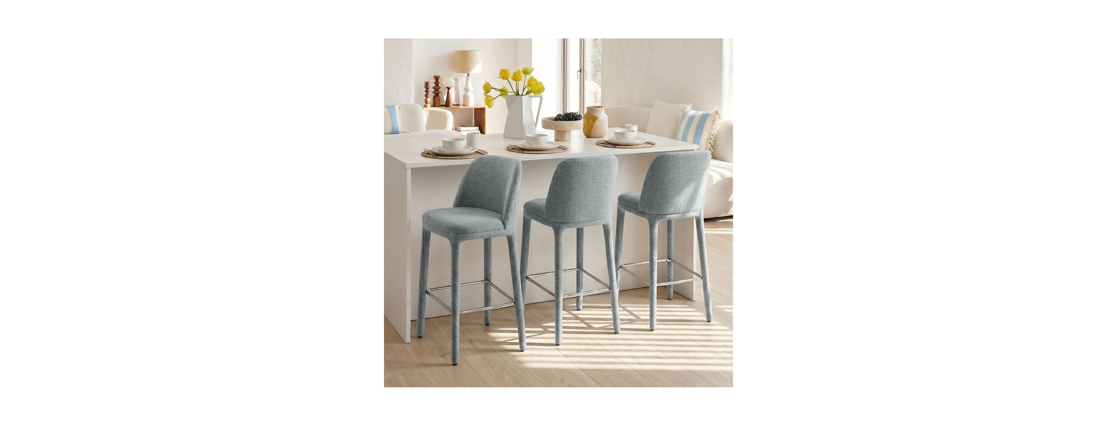 Maison Boucle Set of 3 Counter Height Stools With Back, 26.5" Seat