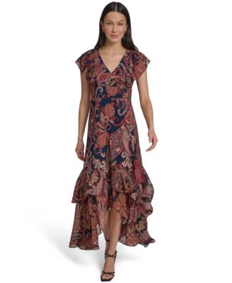 Women's Paisley Print Flutter-Sleeve Dress