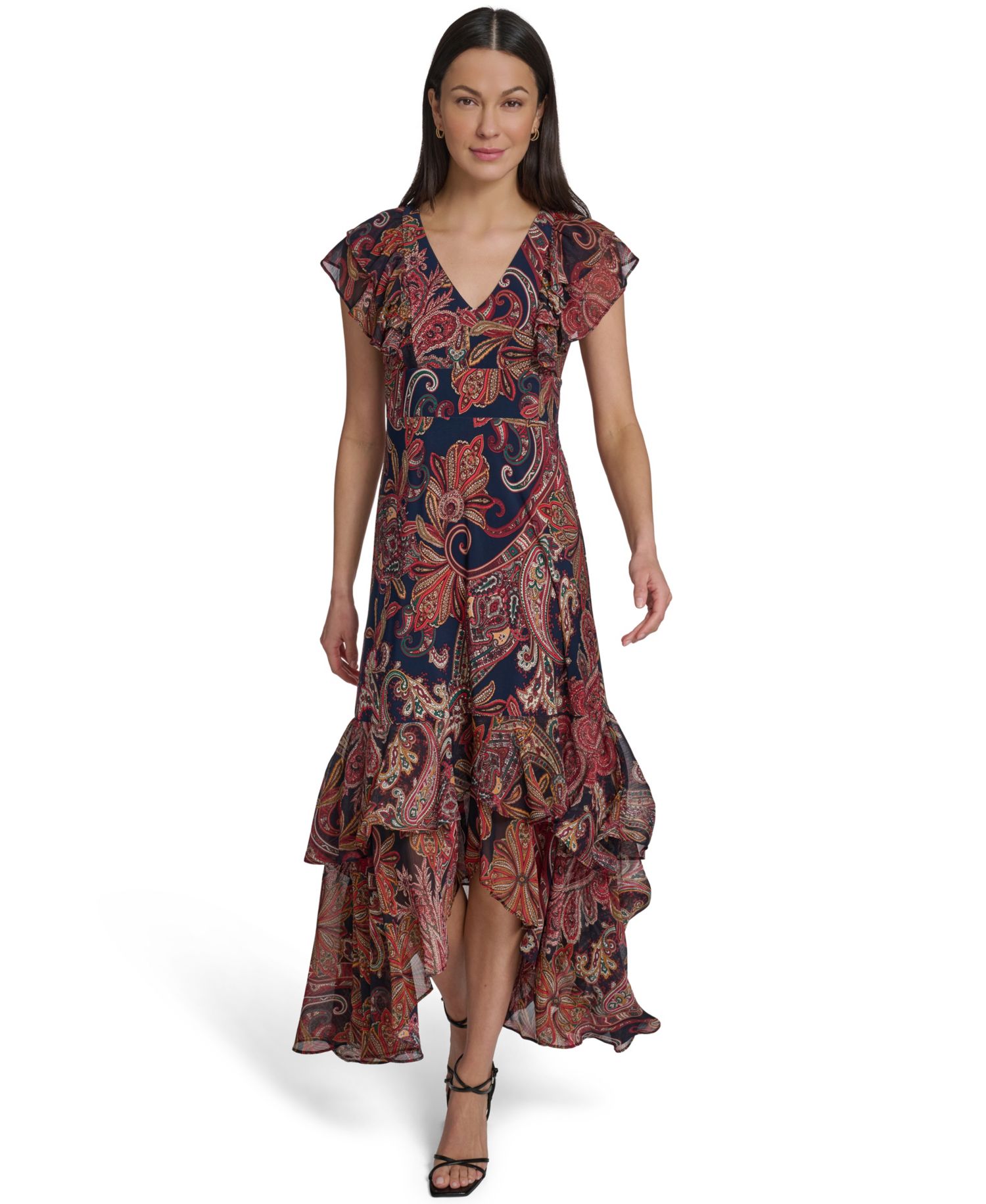 Women's Paisley Print Flutter-Sleeve Dress