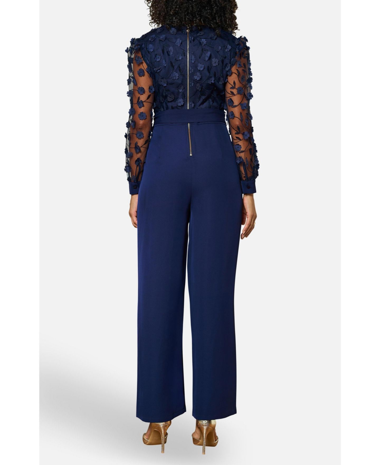 Женский комбинезон Yumi Sash Waist Floral Applique Wrap Jumpsuit, цвет: Тёмно-синий — фото 5