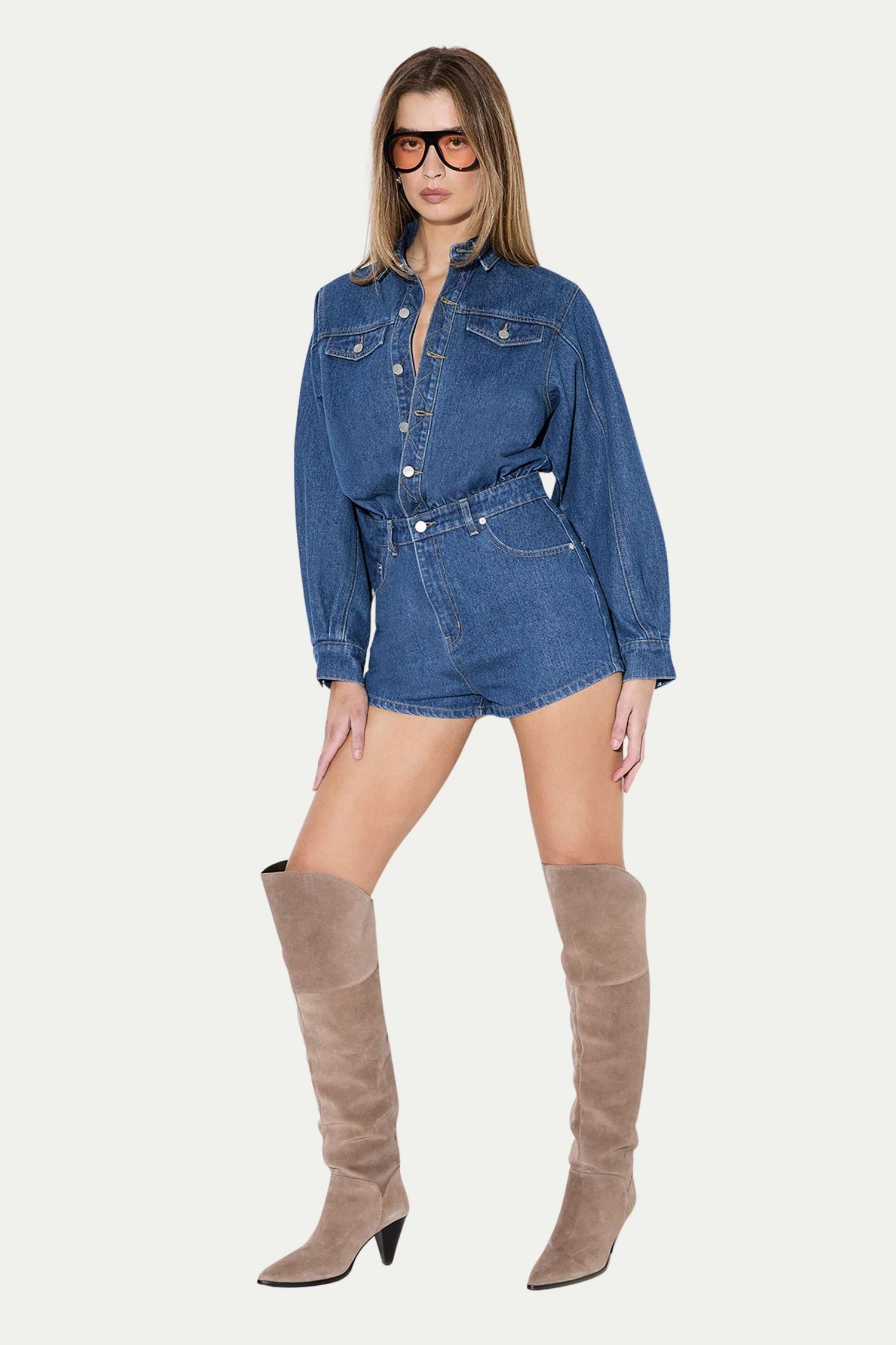 Women's Structured Shoulder Denim Playsuit