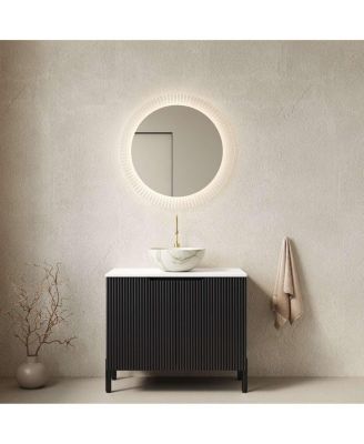 Modern Scandinavian Bathroom Vanity with  Bowl Sink, Freestanding 2-Door Storage Cabinet No Faucet