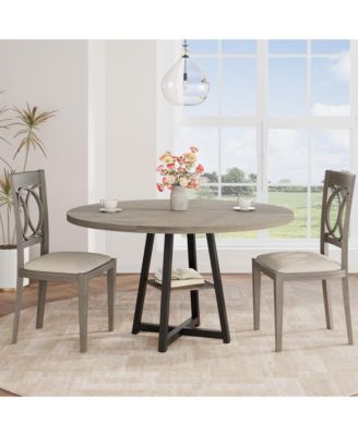 Round Large Dining Table, Wooden Kitchen Table Set for 4 to 6, Industrial Dinner Table with Wooden Top and Metal Base for Home Dining Room