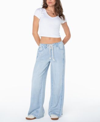 Juniors' Light-Weight Wide-Leg Drawstring Jeans
