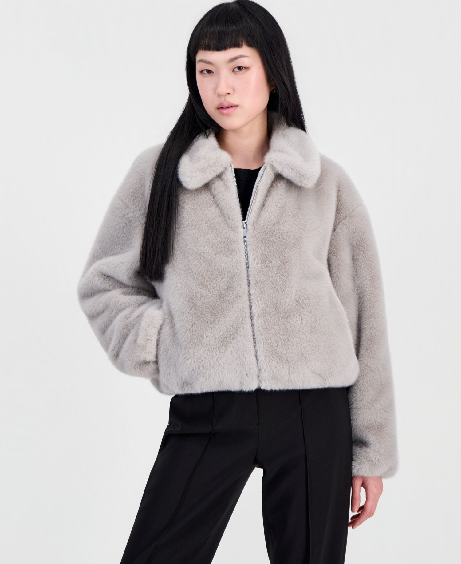 Women's Collared Faux-Fur Bomber Coat