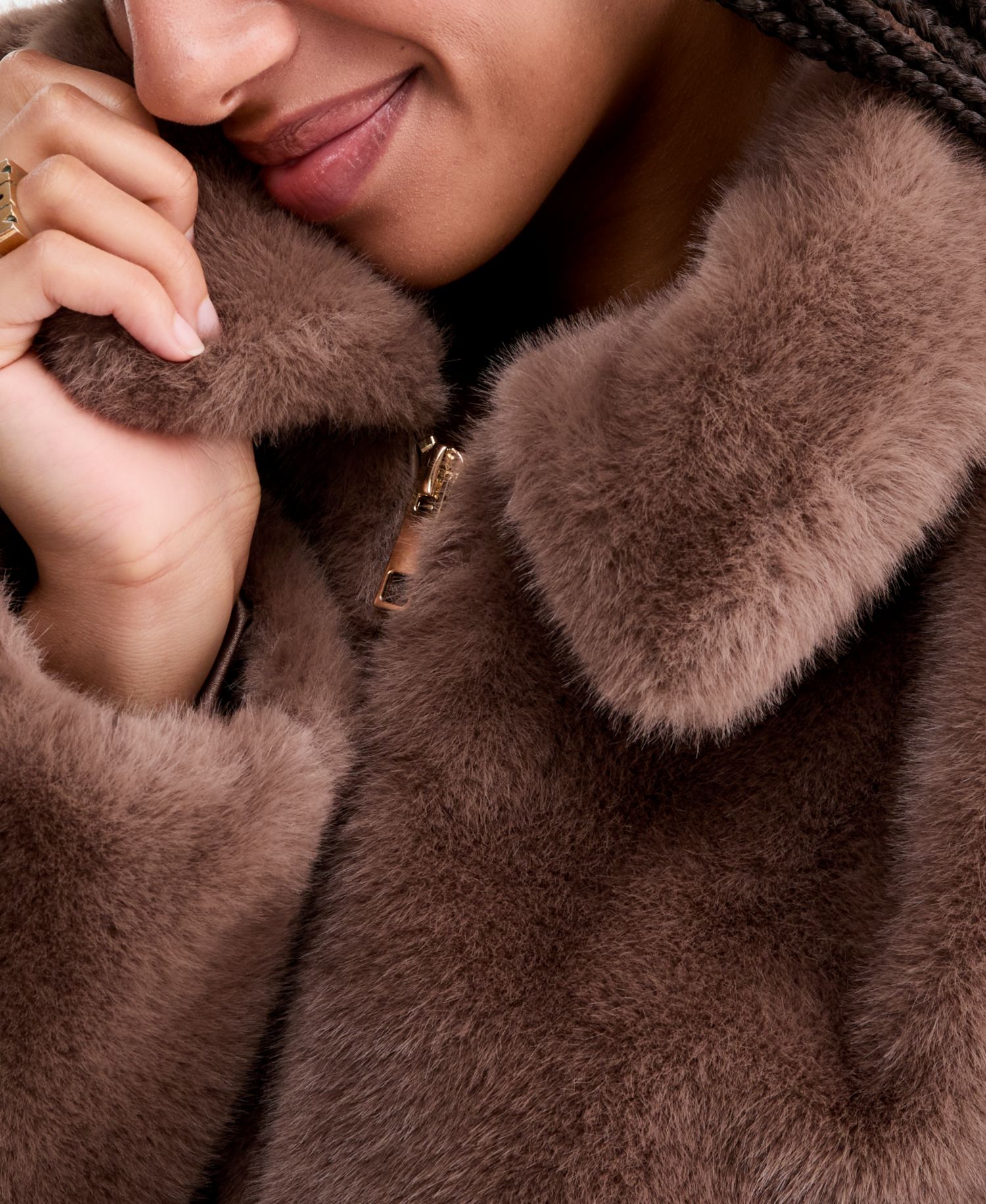 Women's Collared Faux-Fur Bomber Coat